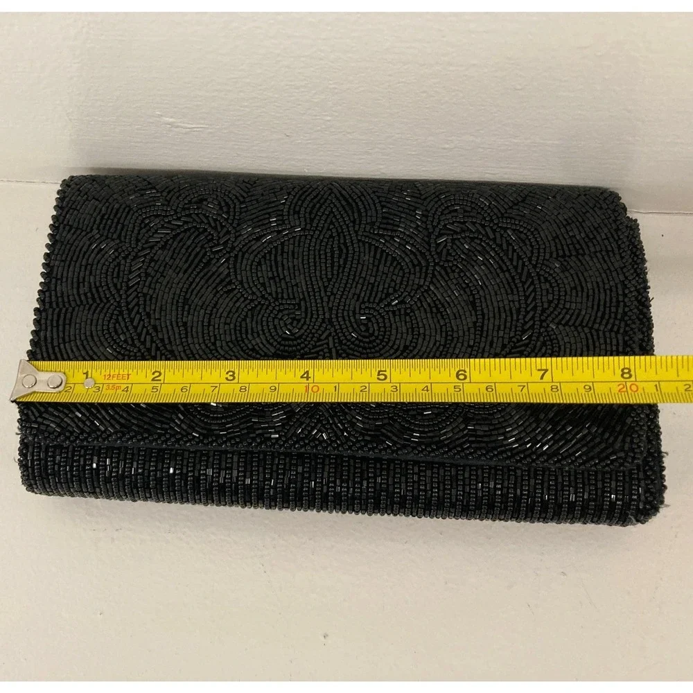 VTG‎ Black Beaded Evening Clutch Bag Purse Formal Cocktail Glam Gatsby Flapper